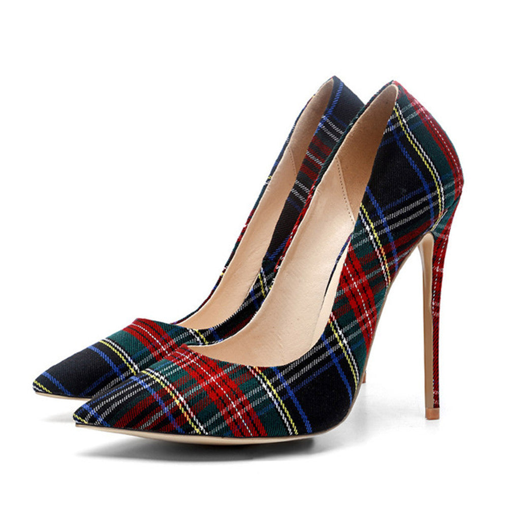 Trendy Plaid Pointed Toe Stilettos High Heels(Plus Size)