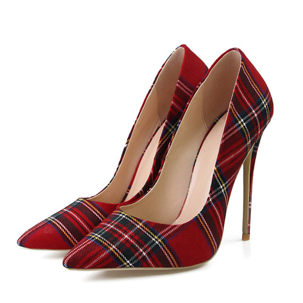 Trendy Plaid Pointed Toe Stilettos High Heels(Plus Size)