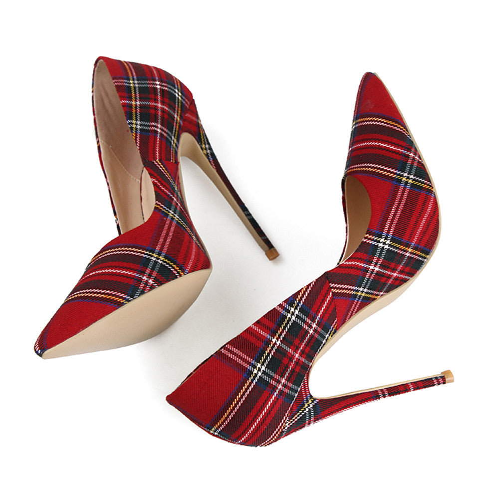 Trendy Plaid Pointed Toe Stilettos High Heels(Plus Size)