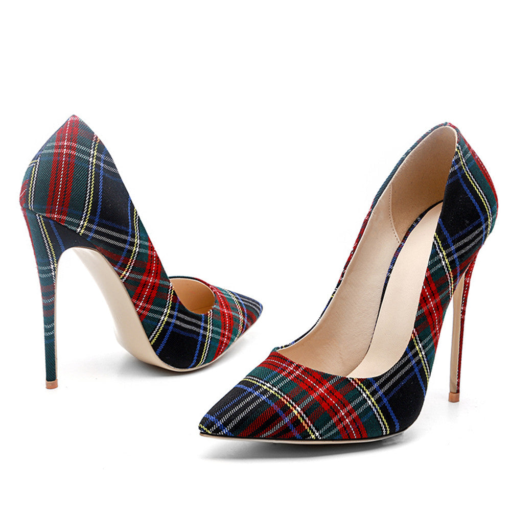 Trendy Plaid Pointed Toe Stilettos High Heels(Plus Size)