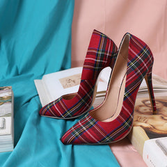 Trendy Plaid Pointed Toe Stilettos High Heels(Plus Size)