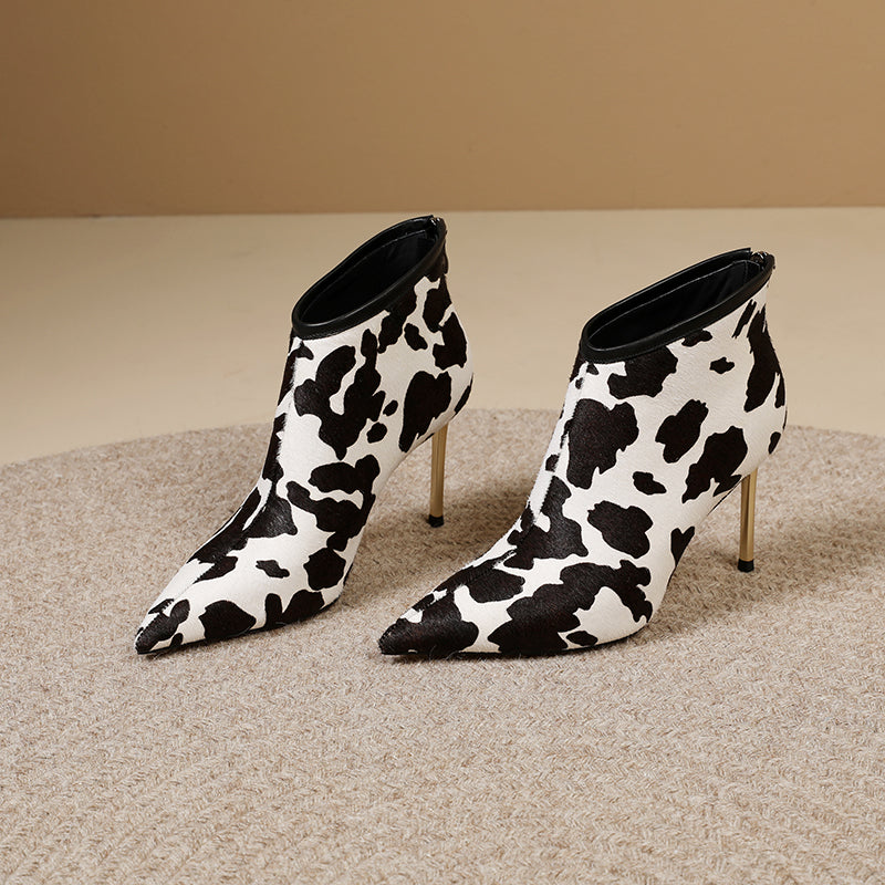 Nelly Stiletto Womens Cow Print Boots