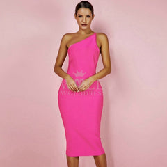 One Shoulder Sleeveless Asymmetrical Over Knee Bandage Dress PPHK054