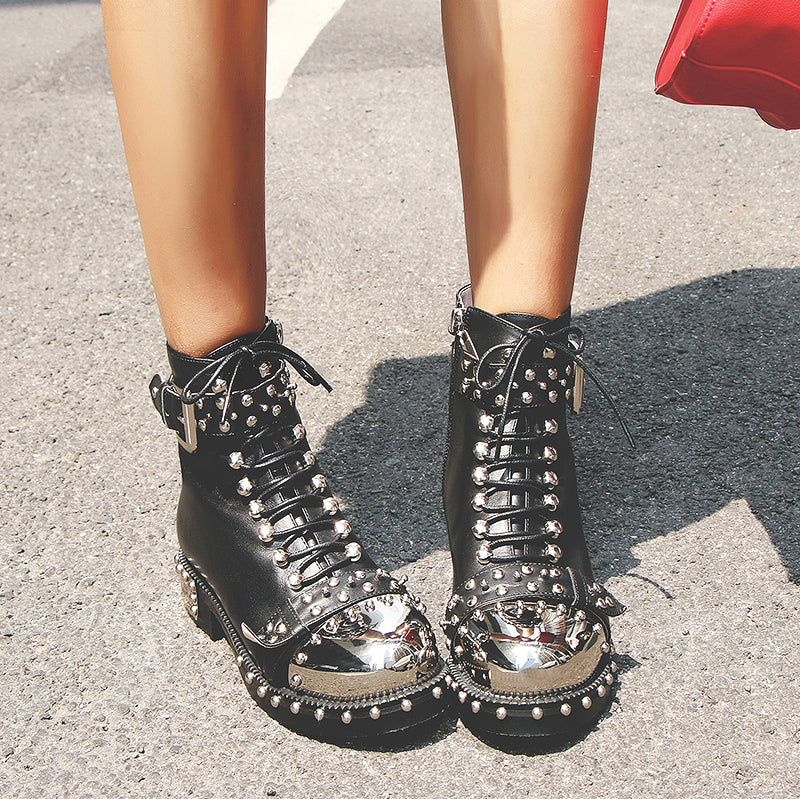 Nia Rivet Studded Combat Boots