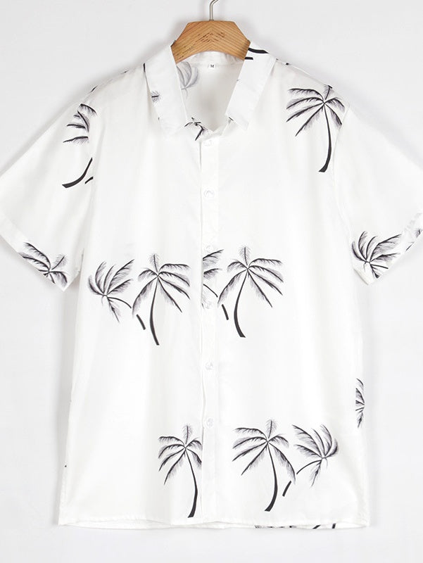 Hawaiian Beach Print Short Sleeve Shirt