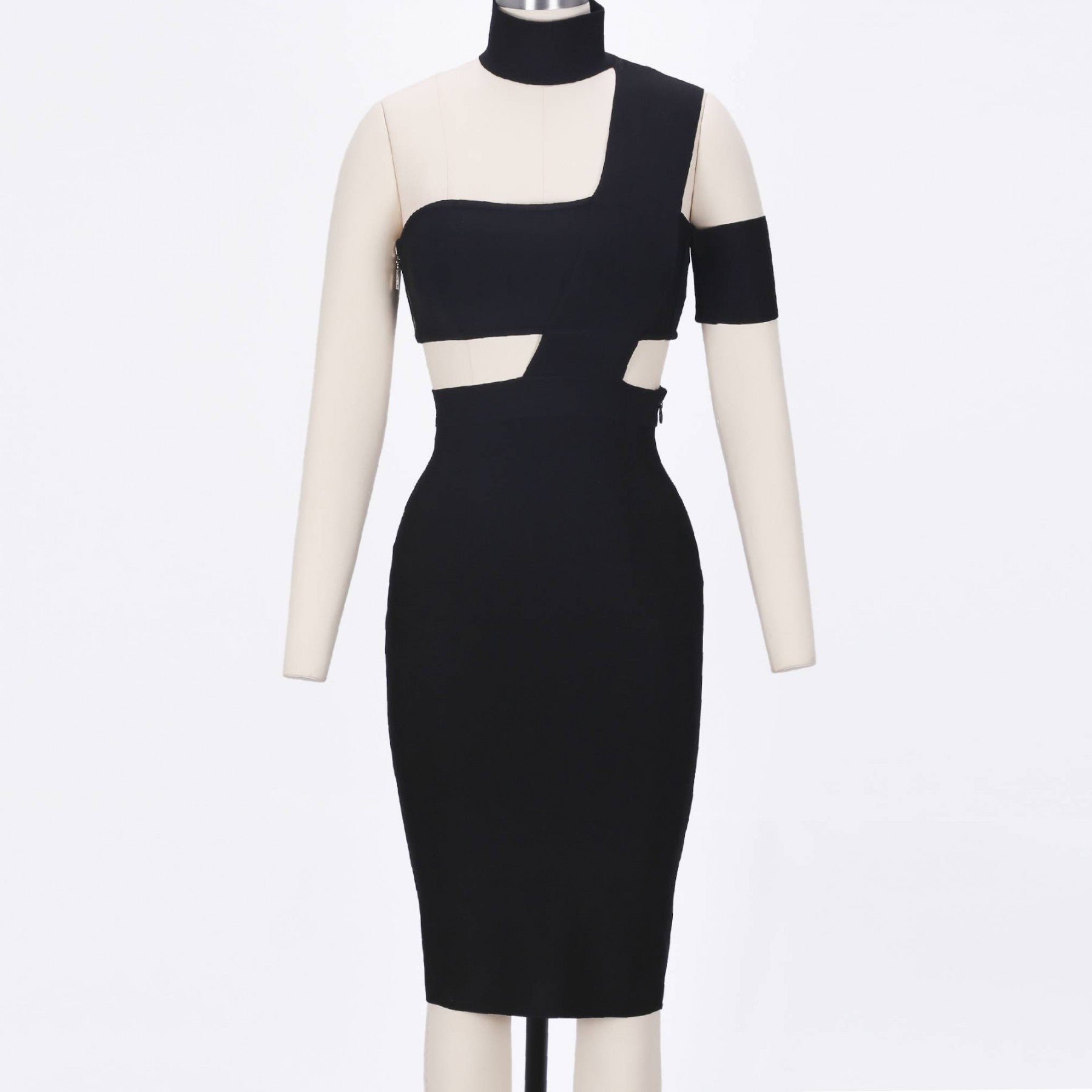 Vestido midi de vendaje con escote halter, sin mangas y aberturas SP015
