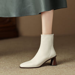 Naya White Square Toe Boots