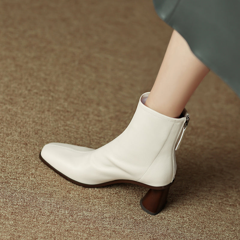 Naya White Square Toe Boots