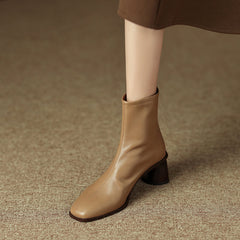 Naya Square Toe Heeled Boots Nude