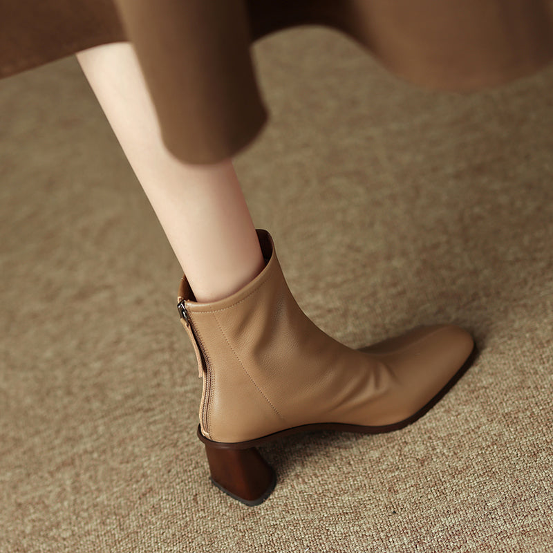 Naya Square Toe Heeled Boots Nude