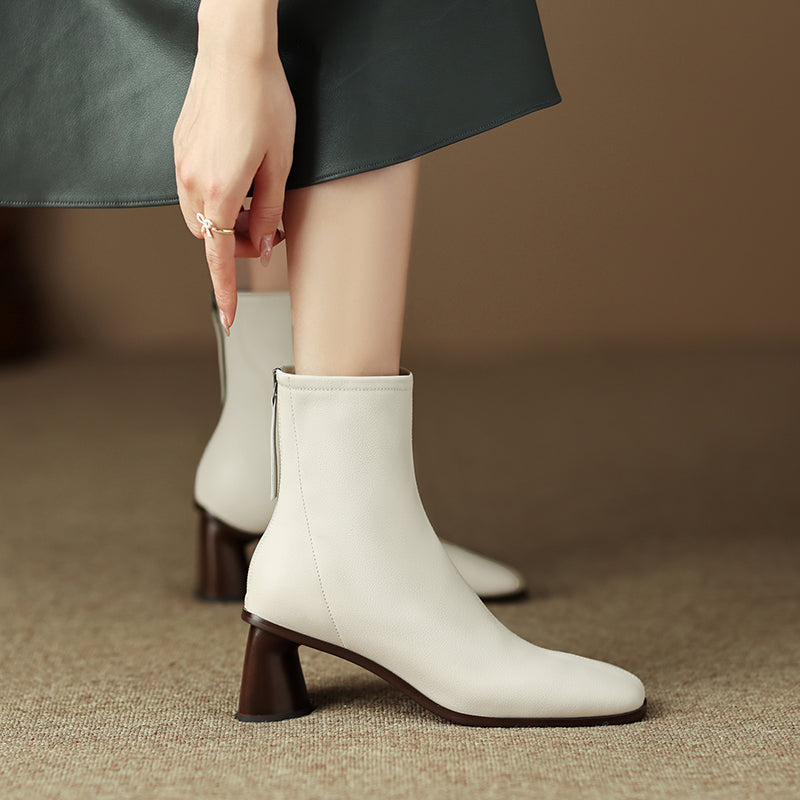 Naya White Square Toe Boots