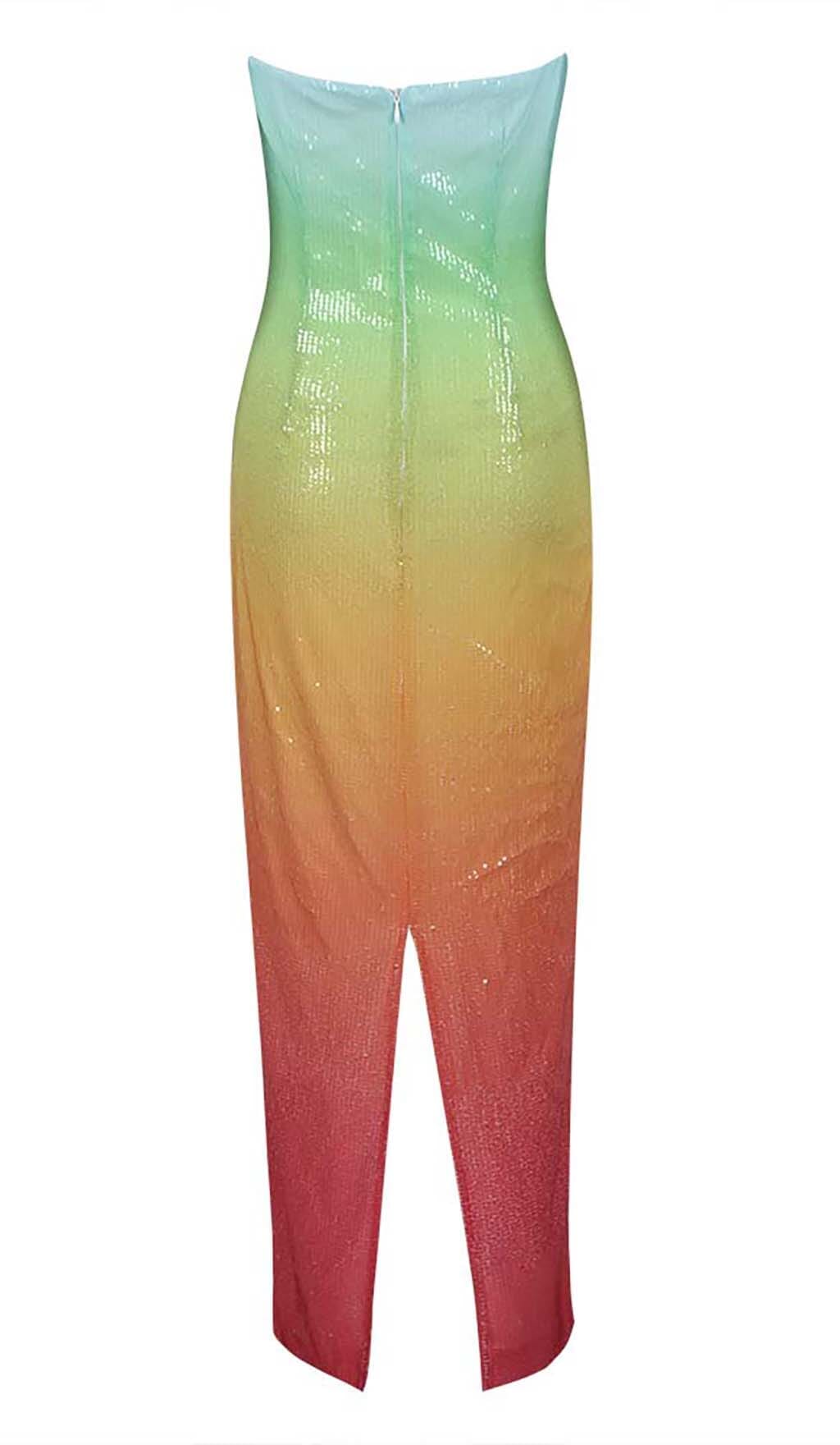 Trägerloses Maxikleid mit Pailletten und Ombre-Muster in mehreren Farben