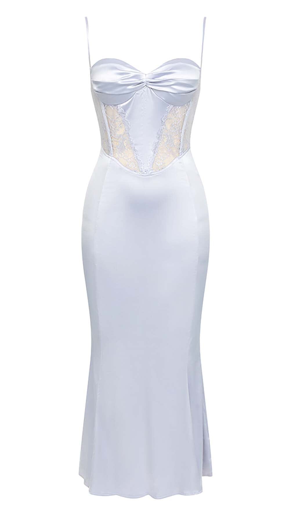 Strappy Corset Lace Midi Dress in Lilac