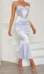 Strappy Corset Lace Midi Dress in Lilac