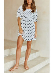 Ruffled Square Neck Print Dress