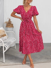 V-neck Polka Dot Print Dress