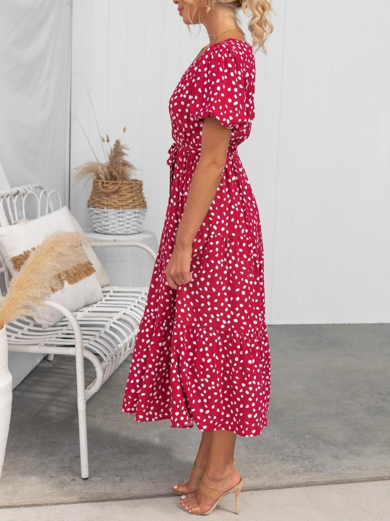 V-neck Polka Dot Print Dress