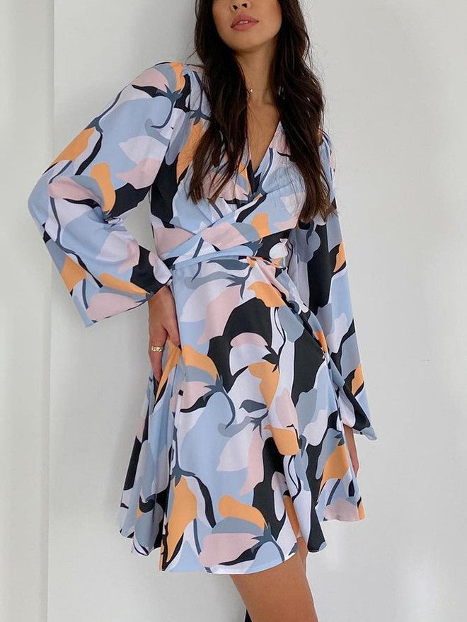 Printed Long Sleeve Casual Dress