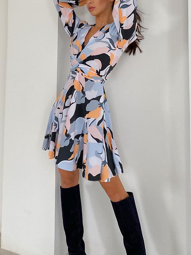 Printed Long Sleeve Casual Dress