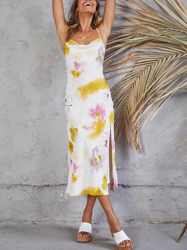 Backless Split Print Dress