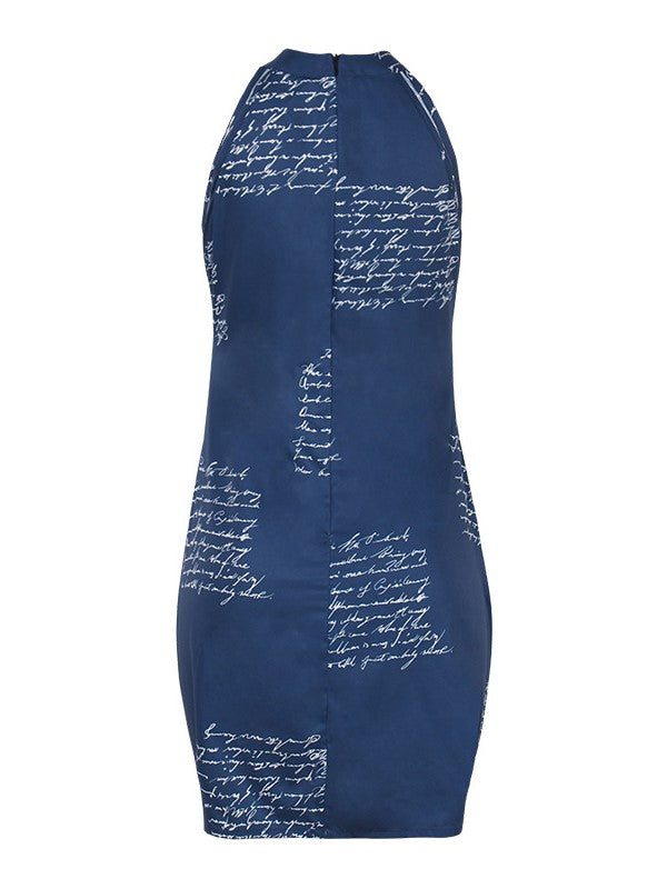 Letter Printed Sleeveless Halter Dress