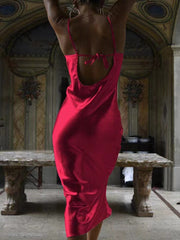 Satin Leaky Back Fishtail Dress