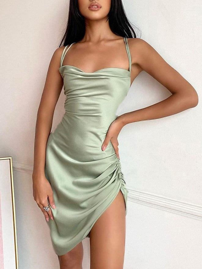 Satin Dress With Hollow Back