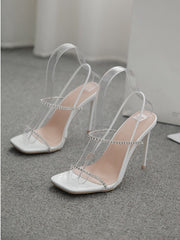 Thin Strap Square Toe Luxury Rhinestone Stiletto High Sandals