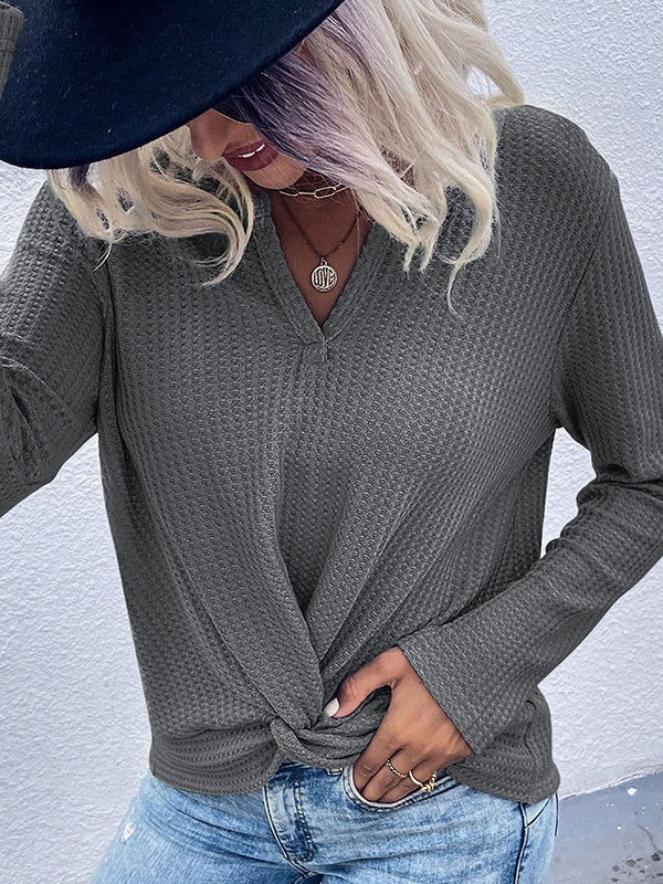 Waffle Knot Long Sleeve Pullover Sweater