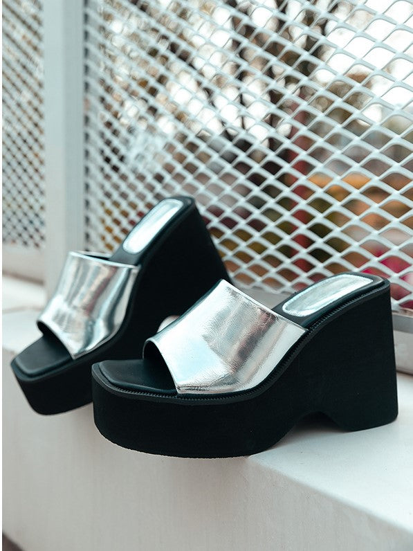 Platform Wedge High Heel Gold And Silver Sandals