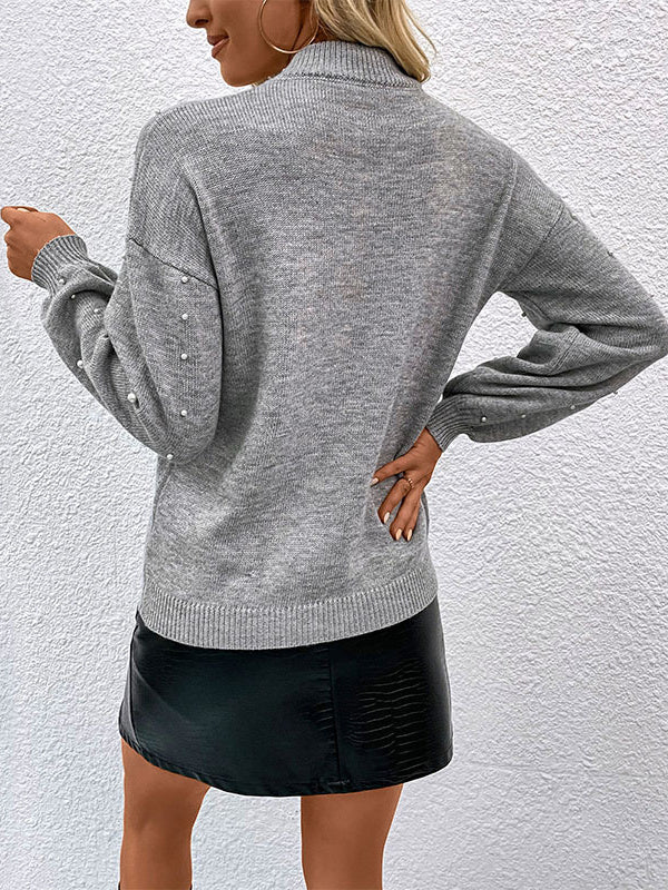 Solid Beaded Pullover Sweater