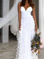 Romantic Deep V Sling Wedding Dress