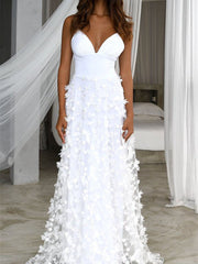 Romantic Deep V Sling Wedding Dress