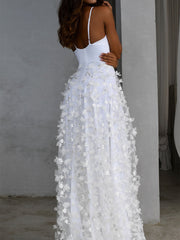 Romantic Deep V Sling Wedding Dress