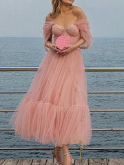 Pink Romantic Mesh Party Dress