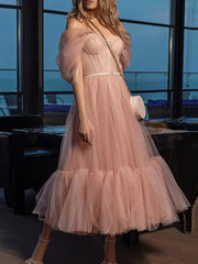 Pink Romantic Mesh Party Dress