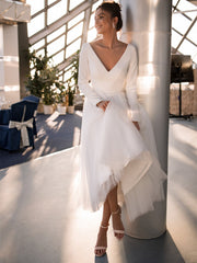 Elegant Long Sleeve V Neck Evening Dress