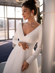 Elegant Long Sleeve V Neck Evening Dress