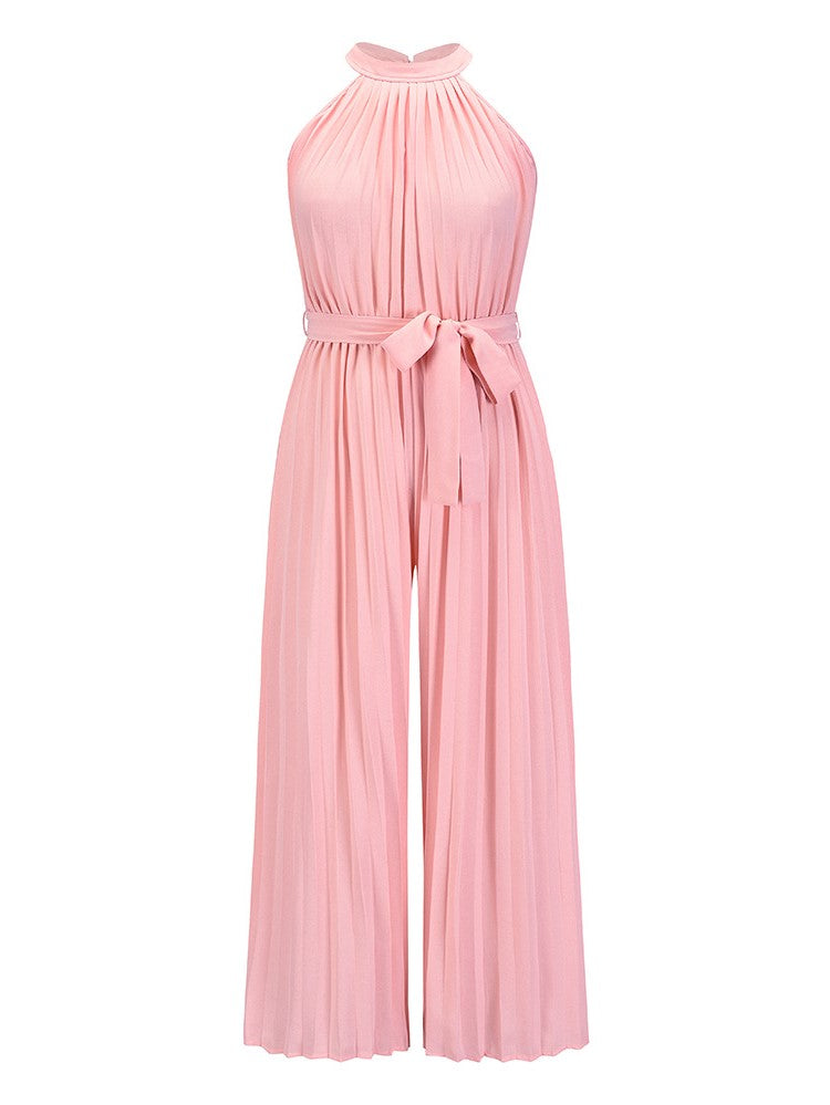 Halter Sleeveless Pleated Jumpsuit