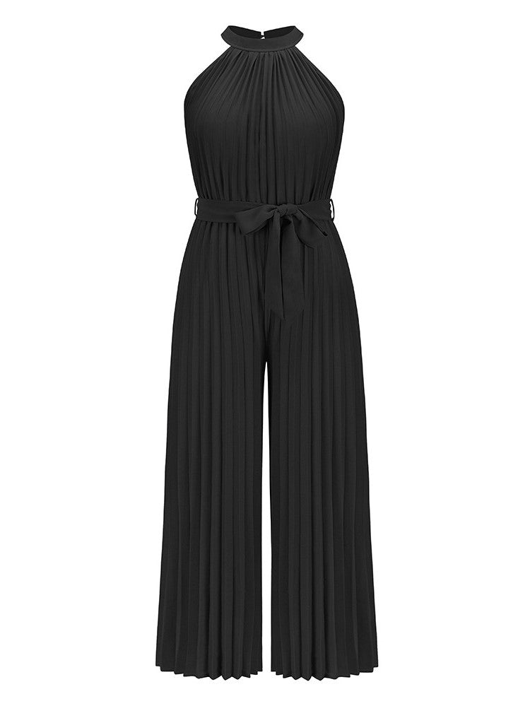 Halter Sleeveless Pleated Jumpsuit