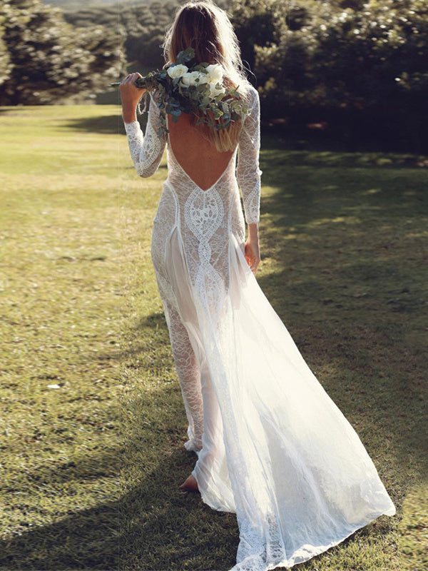 Romantic Lace Halter Floor-length Wedding Dress