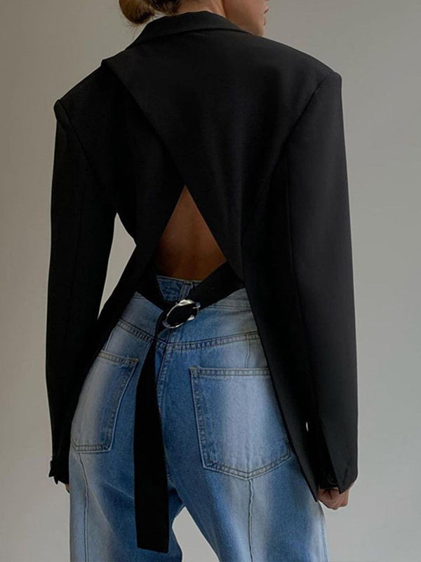 Fashionable Personality Cardigan Backless Long-sleeved Casual Small Suit