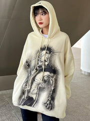 Printed Casual Loose Hooded Long Sleeves Pullover Sweater