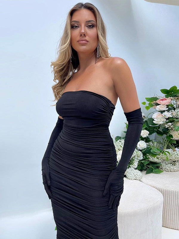 Vestido elegante plisado con top de tubo ajustado 