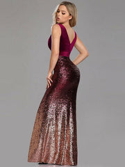 Glamour V-Neck Sequined Evening Dress