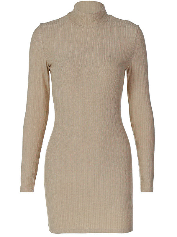 High Neck Long Sleeve Slim Fit Hip Dress