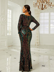 Round Neck Long Sleeve Temperament Evening Dress