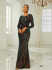 Round Neck Long Sleeve Temperament Evening Dress