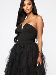 Temperament Mesh Tube Top Swing Evening Dress