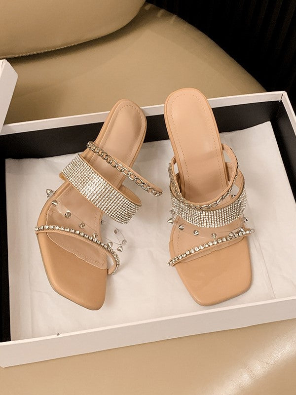 Sandalias de estilo romano con personalidad y temperamento en una sola palabra con diamantes de imitación 